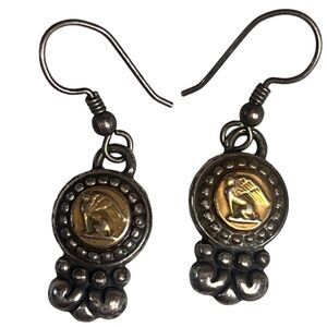 Rare Brighton Two Tone Hooked Women’s Designer Coin Earrings Vintage 90s Jewelry